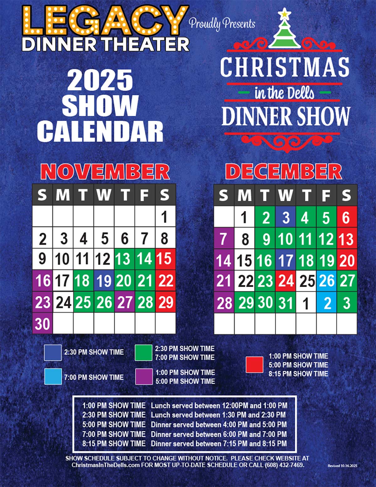 Christmas in the Dells Dinner Show Schedule